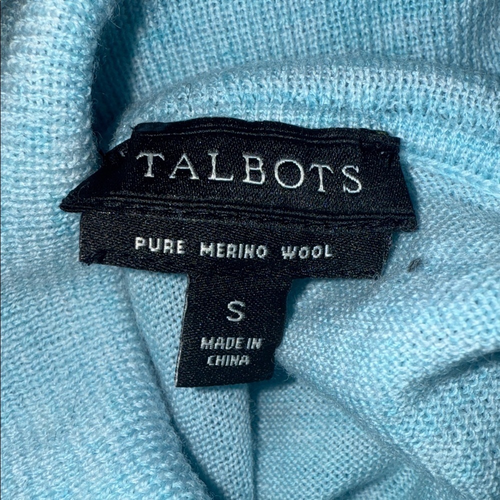 Talbots Pure Merino Wool Baby Blue Turtleneck Sweater SZ Small - Picture 6 of 6